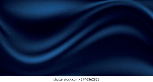 Abstract blue black background. Navy blue silk satin texture background. Beautiful soft wavy folds on shiny fabric. Dark elegant background for your design.	
