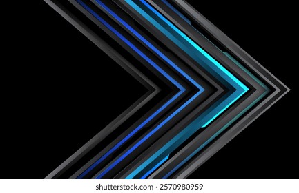 Abstract blue black cyber circuit arrow direction geometric on black design modern luxury futuristic technology background vector illustration.