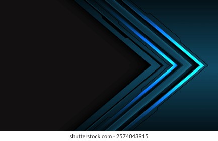 Abstract blue black cyber circuit arrow direction geometric with blank space on black design modern luxury futuristic technology background vector illustration.