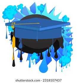 Abstract blue and black graffiti Graduation Cap Background. Modern street art Education, Graduate decoration performed in urban painting style.