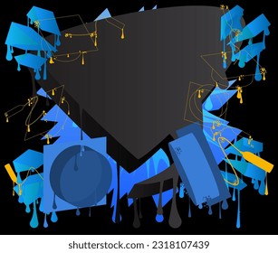 Abstract blue and black graffiti Graduation Cap Background. Modern street art Education, Graduate decoration performed in urban painting style.