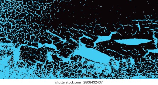 Abstract blue and black grunge background with halftone dots. Modern retro poster banner frame with dark grimy watercolor splash and paint brush texture.