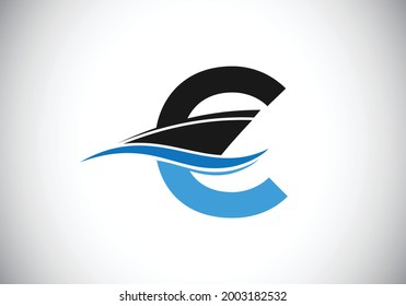 Abstract Blue and Black Letter C Logo Design with Nautical and Ocean Themes