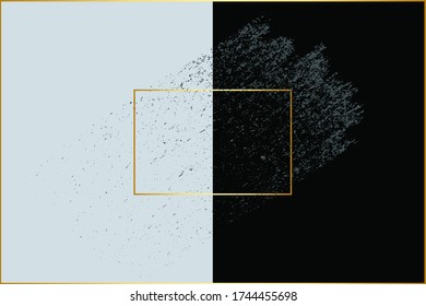 Resumen de fondo de lujo azul y negro con trazo de pincel gris en color azul y marco geométrico rectangular color de oro, belleza y fondo de moda