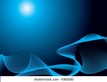 Abstract blue and black water inspired background with fluid lines