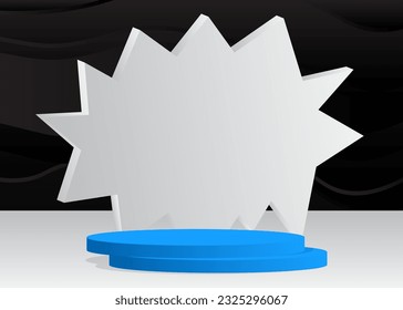Abstract Blue, Black and White cylinder pedestal podium. Mockup Stage showcase. Product display for presentation. Vector scene with minimal geometric forms.