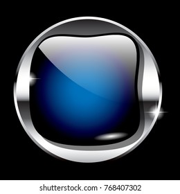 Abstract blue blot shaped background with a round silver frame, with space for your text. Vector illustration.