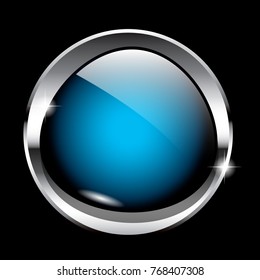 Abstract blue blot shaped background with a round silver frame, with space for your text. Vector illustration.