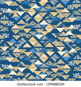 Abstract blue boho tribal triangles background pattern