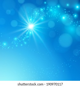 Abstract blue bokeh background with star. Vector illustration