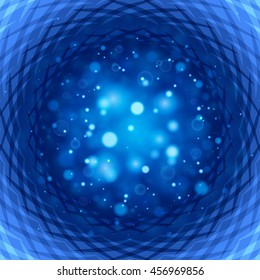 Abstract blue bokeh lights and sparkles. Isolated on a dark background. Empty space for text. Detailed vector illustration. 