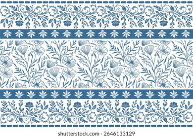 abstract blue border floral pattern with continuous petal outlines and clean botanical elements for design use

