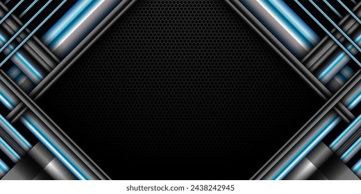 Abstract Blue Border Game GUI Banner with Futuristic Hexagonal Metal Mesh Pattern Backdrop for Gamers and Streamers