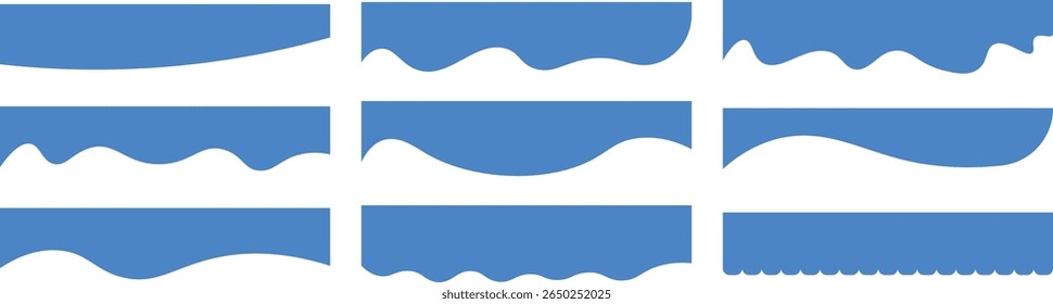 Elementos abstratos de borda azul e forma de onda definidos para design