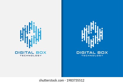 Resumen de la caja azul con diseño de logotipo de concepto de estilo digital. Ilustración del logotipo de la tecnología empresarial.