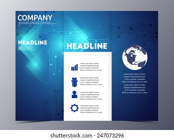 abstract blue brochure design template vector tri-fold for use as company anual report, poster,flyer