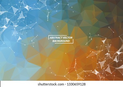 Abstract Blue Brown Polygonal Space Background with Connecting Dots and Lines. Geometric Polygonal background molecule and communication. Concept of science, chemistry, biology, medicine, technology.