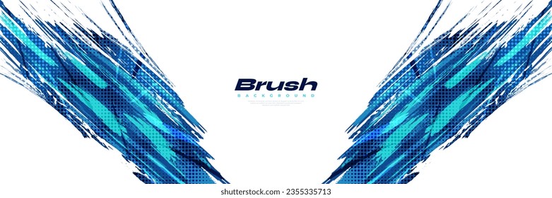 Abstract Blue Brush Background with Halftone Effect. Sport Background. Brush Stroke Illustration for Banner or Poster. Scratch and Texture Elements For Design