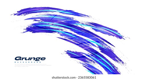 Abstract Blue Brush Background with Halftone Effect. Grunge Sport Background. Brush Stroke Illustration for Banner or Poster. Scratch and Texture Elements For Design