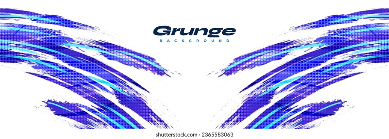 Abstract Blue Brush Background with Halftone Effect. Grunge Sport Background. Brush Stroke Illustration for Banner or Poster. Scratch and Texture Elements For Design