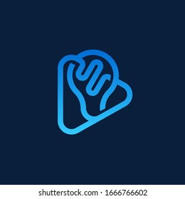 Abstract blue bulb vector logo. Tech future icon. Circuit electronics technology design concept. 