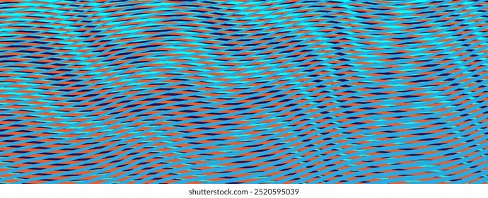 Fondo azul Abstractas del bunner de las rayas de la onda y del gradiente de los colores. Anuncio de Vector multicolor con efecto moire de ilusión óptica. 