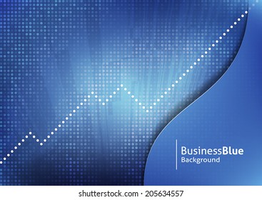 Abstract blue business background with dotted trendline graph. Text and background on separate layers. Easy to customize color. Fully scalable vector illustration.