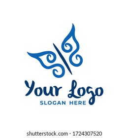 Abstract Blue Butterfly Logo Template for your beauty salon, spa, make up brand, business, and many more