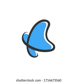 Abstract blue butterfly symbol on white backdrop. Design element