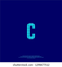 abstract blue C logo letter in square lines shape design concept