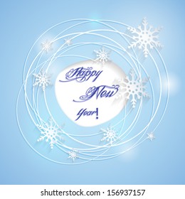 Abstract blue card with 3d paper snowflakes. Vector eps10.