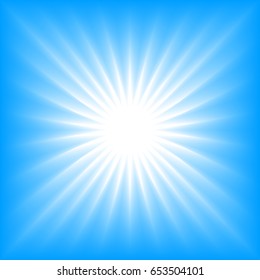 Abstract blue card, banner, background with white rays. Vector illustration.