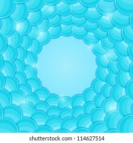 Abstract Blue Card with Copyspace and Bubble Circles. Vector Foam Background. Round Frame.