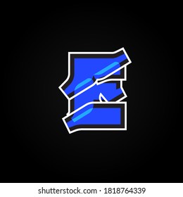 Abstract blue character from a font set with white stokes, vector illustration
