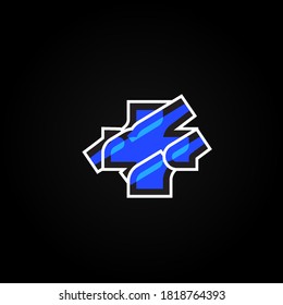 Abstract blue character from a font set with white stokes, vector illustration