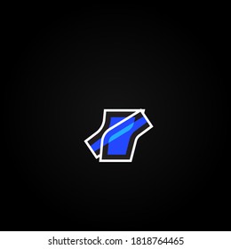 Abstract blue character from a font set with white stokes, vector illustration