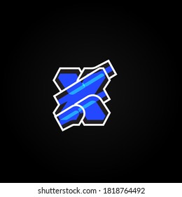 Abstract blue character from a font set with white stokes, vector illustration