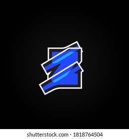 Abstract blue character from a font set with white stokes, vector illustration