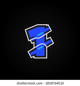 Abstract blue character from a font set with white stokes, vector illustration