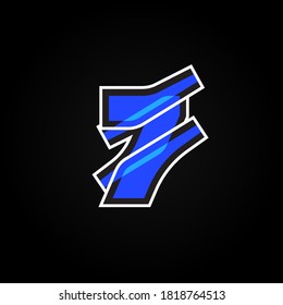 Abstract blue character from a font set with white stokes, vector illustration