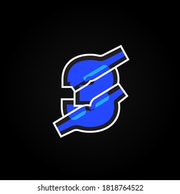 Abstract blue character from a font set with white stokes, vector illustration