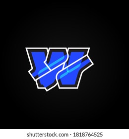 Abstract blue character from a font set with white stokes, vector illustration