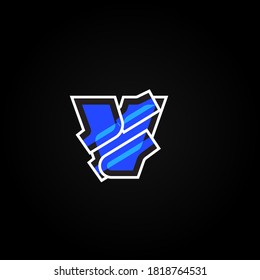 Abstract blue character from a font set with white stokes, vector illustration