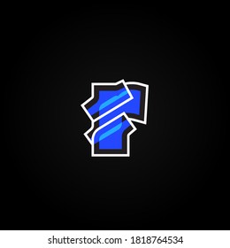 Abstract blue character from a font set with white stokes, vector illustration