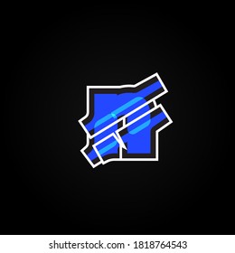 Abstract blue character from a font set with white stokes, vector illustration