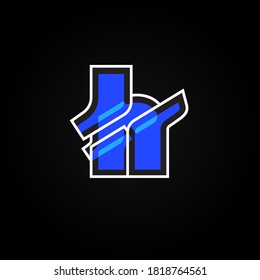 Abstract blue character from a font set with white stokes, vector illustration