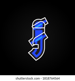 Abstract blue character from a font set with white stokes, vector illustration