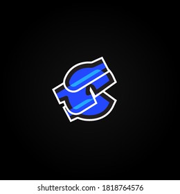 Abstract blue character from a font set with white stokes, vector illustration