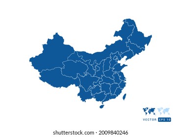 Abstract blue China map vector on white background.