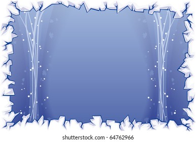 Abstract blue  christmas background with symmetrical stream elements and ice border